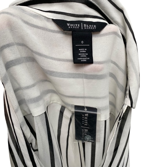 White House Black Market Striped Long Sleeve Sheer Blouse With Extended Tail - Picture 9 of 11